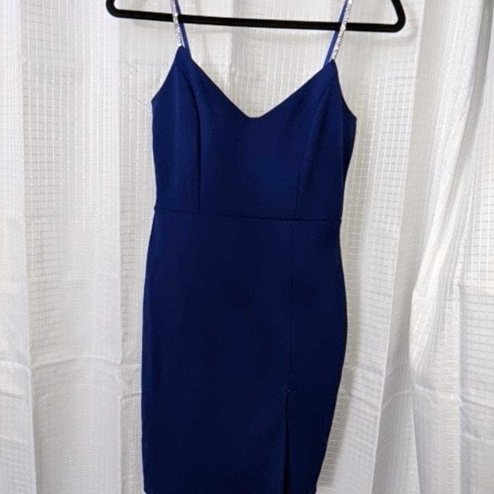 Chic Deep Blue Spaghetti Strap Mini Dress